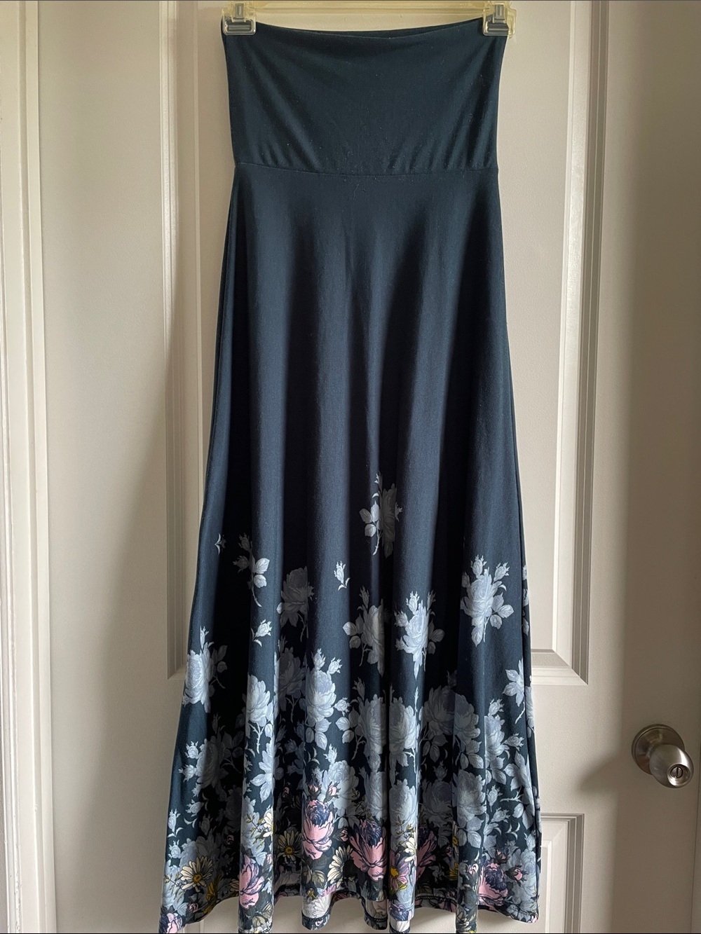 Maxi skirt LuLaRoe Navy with Floral Border soft stretchy flowing